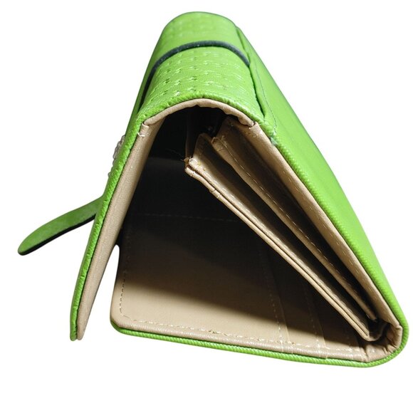 Leather Wallet Lime Green Embossed Faux Snap Closure Decorative Bee Accent - Picture 6 of 9